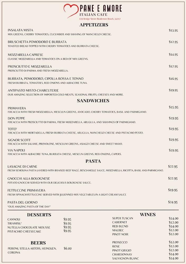 Pane e Amore Italian Cafe Menu image 1